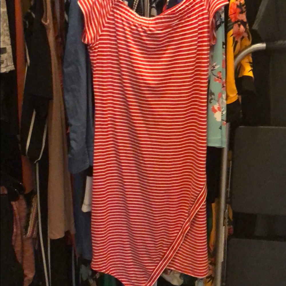 Red & white off the shoulder dress